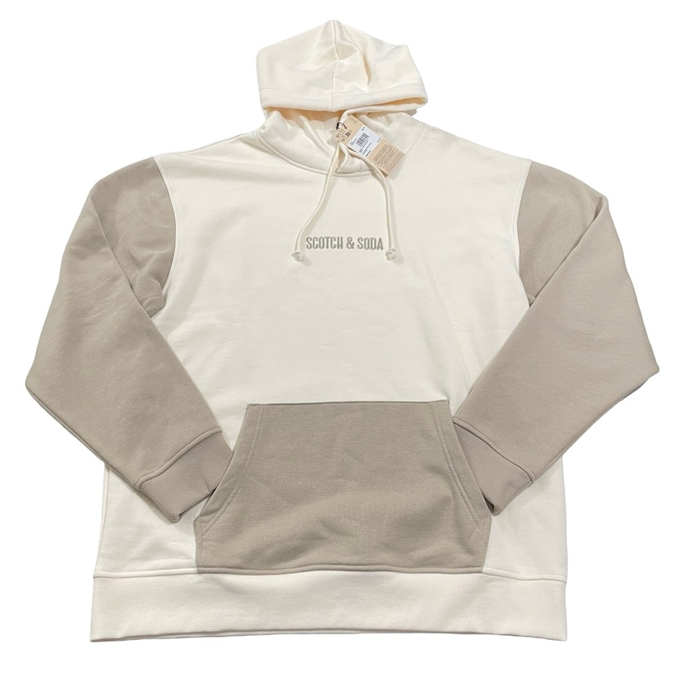 Scotch & Soda Embroidered Chest Logo Hoodie Cream Sweatshirt XL (Retail $118)
